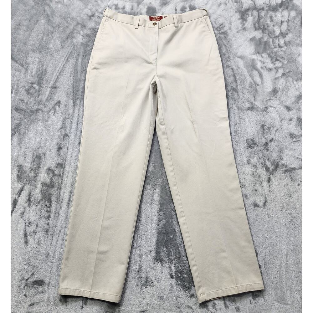 Vintage Eddie Bauer Pants Womens 14 Tan Khaki Comfort Waist High Rise Tapered